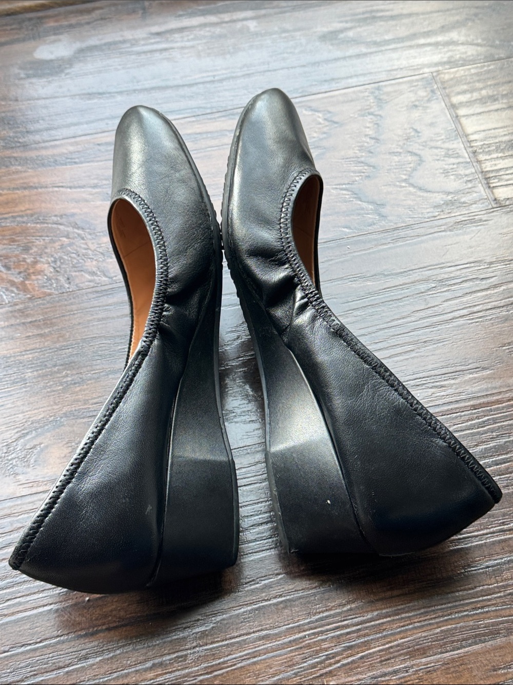 Cole Haan Black Leather Ballet Flats - Slip-On Women's Loafers - Picture 6 of 12